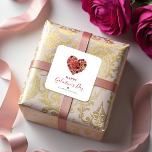 Exquisite Red Floral Heart Galentine's Day Party  Square Sticker