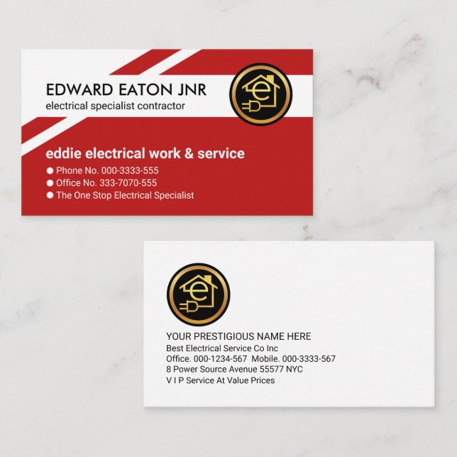 Exquisite Red Geometric Layers Electrician Business Card (Front/Back)