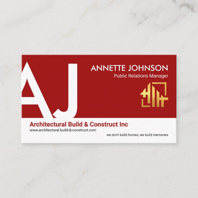 Exquisite Red White Layers Name Monogram Startup Business Card (Front)
