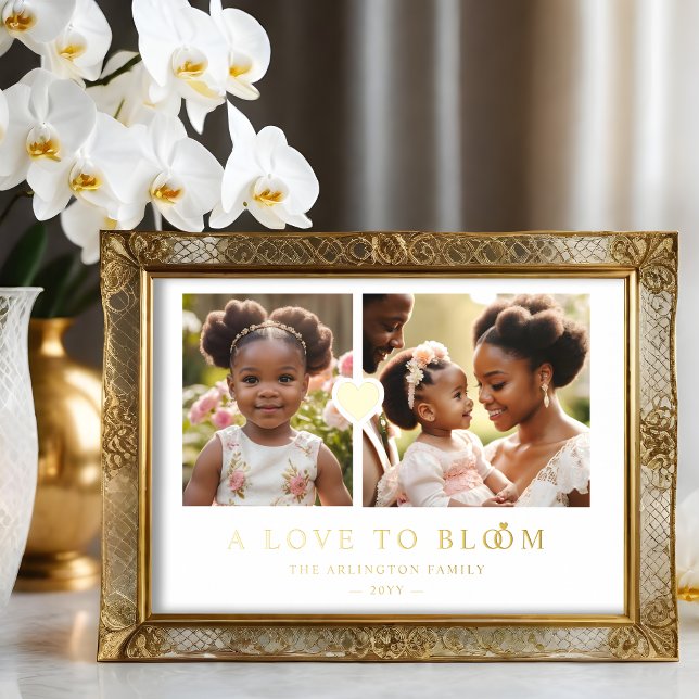 Exquisite Romantic Golden Heart 2 Photos Family Foil Prints (Exquisite Romantic Golden Heart 2 Photos Family Metallic Foil Poster. )