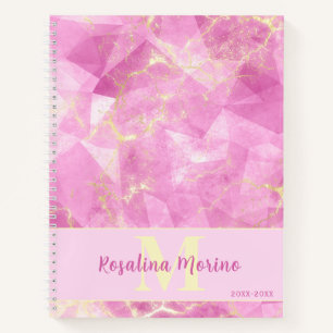 Exquisite Rose Quartz and Gold Monogram Design Notebook