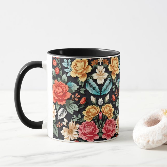 Exquisite Seamless Floral Pattern Elegant and Time Mug (With Donut)