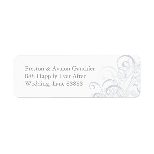 Exquisite Silve Scroll White Wedding Address Label (Front)