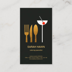 Exquisite Stain Gold Cutlery Martini Glass Caterer Business Card