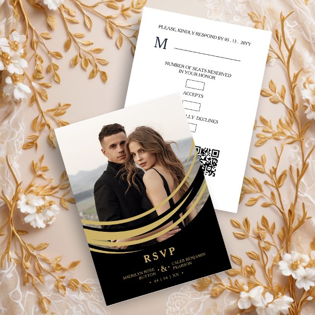 Exquisite Stylish Golden Abstract Geometric Shape RSVP Card (Exquisite Stylish Faux Golden Abstract Geometric Shape Photo Wedding RSVP Card.)
