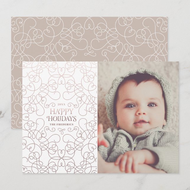 Exquisite Swirls in Bronze Christmas Holiday Card (Front/Back)