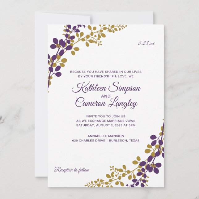 Exquisite Vines Invitation- Plum & Gold Invitation (Front)