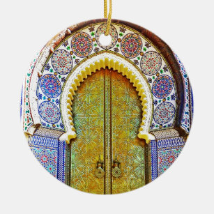 Exquisitely Detailed Moroccan Pattern Door Ceramic Ornament