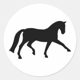 Extended Trot Dressage Horse (black) Classic Round Sticker