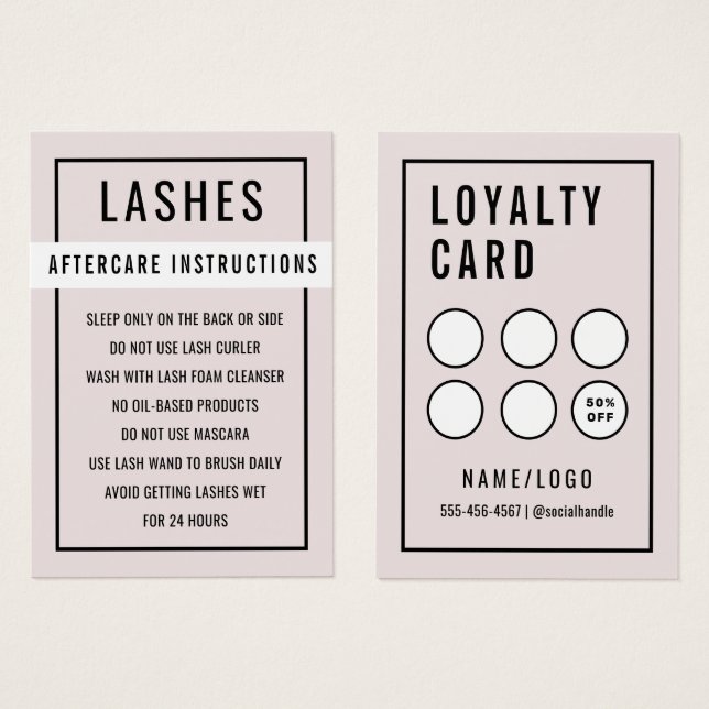  Extensions simples de cendres roses carte de soin (Devant & derrière)