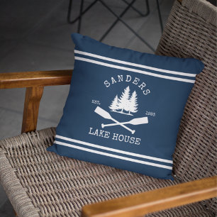 Exterior Nautical Lake House Family Oars Navy blue Throw Pillow