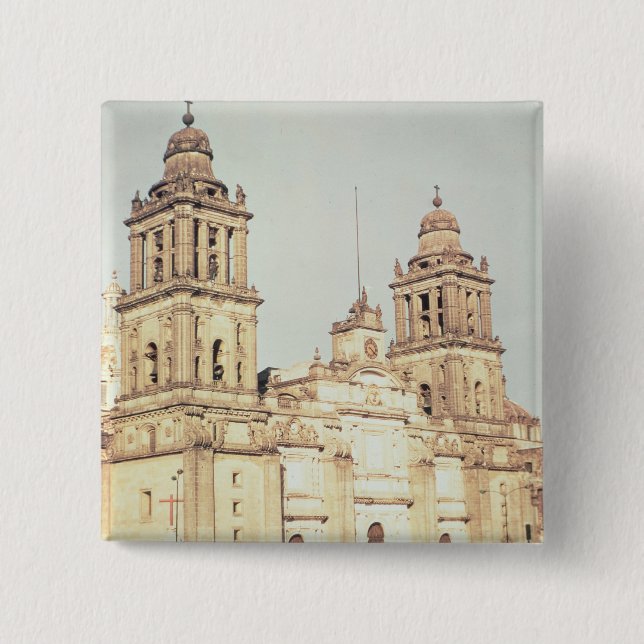 Exterior of Mexico City Cathedral 2 Inch Square Button (Front)