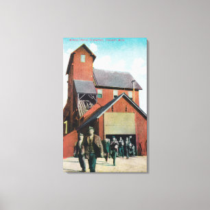 Exterior View of a Mine, Workers Exiting Canvas Print