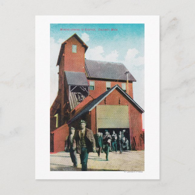 Exterior View of a Mine, Workers Exiting Postcard (Front)