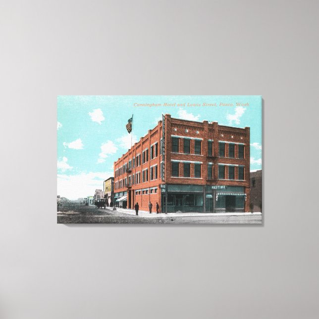 Exterior View of Cunningham Hotel on Lewis St Canvas Print (Front)