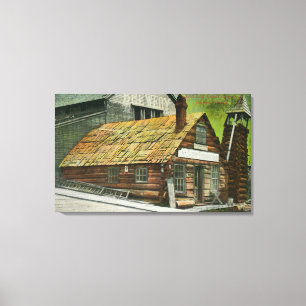 Exterior View of Log Cabin Soda Works, Church Canvas Print