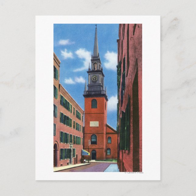 Exterior View of Old North Church Postcard (Front)