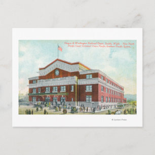 Exterior View of OR-WA Railroad Depot Postcard