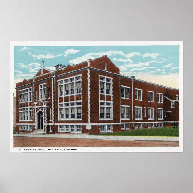 Exterior View of St. Mary's School and Hall Poster (Front)