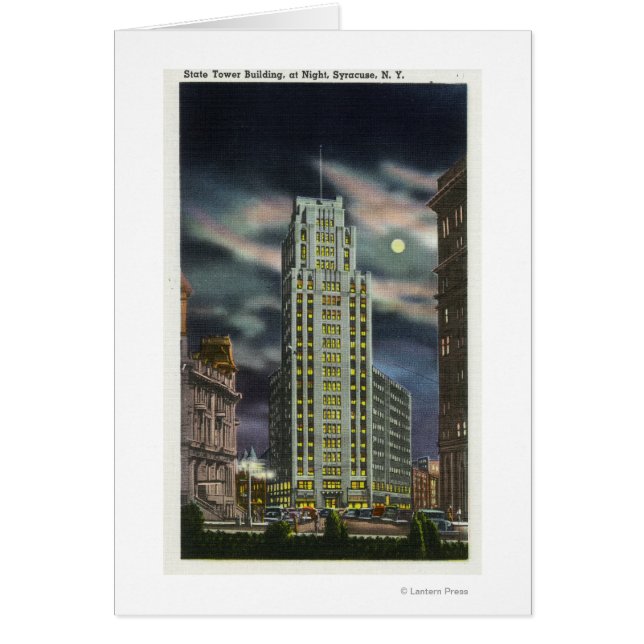 Exterior View of State Tower Building at Night (Front)