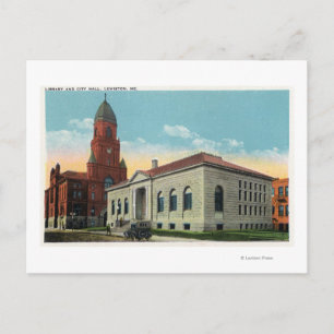 Exterior View of the Library and City Hall Postcard
