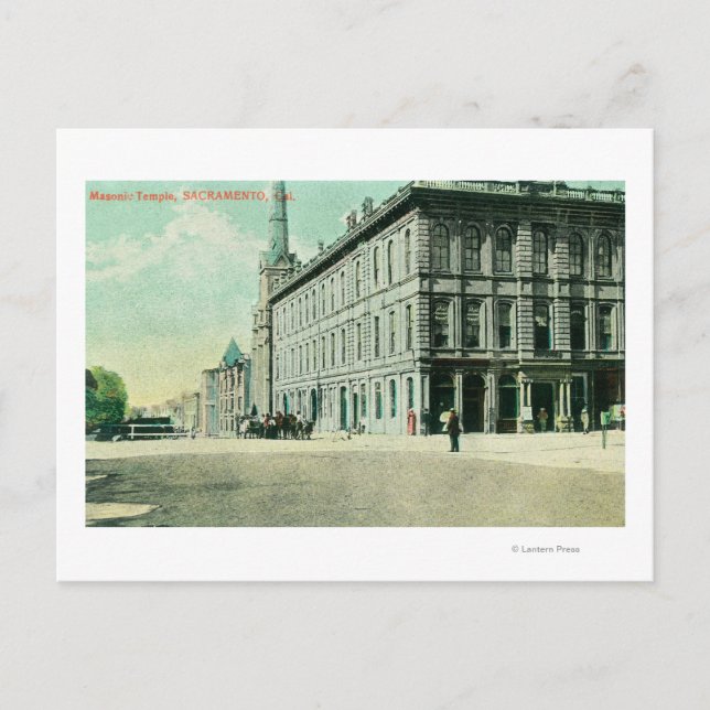 Exterior View of the Masonic Temple Postcard (Front)