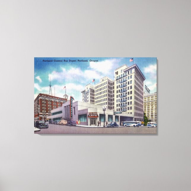 Exterior View of the Portland Central Bus Canvas Print (Front)