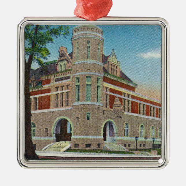 Exterior View of the Post Office 3 Metal Ornament (Front)