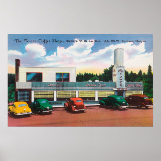Exterior View of The Tower Coffee Shop Poster