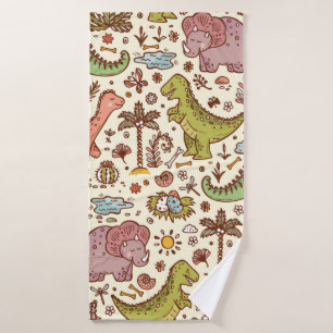Extinct animals. Prehistoric Reptiles. Cute Cartoo Bath Towel