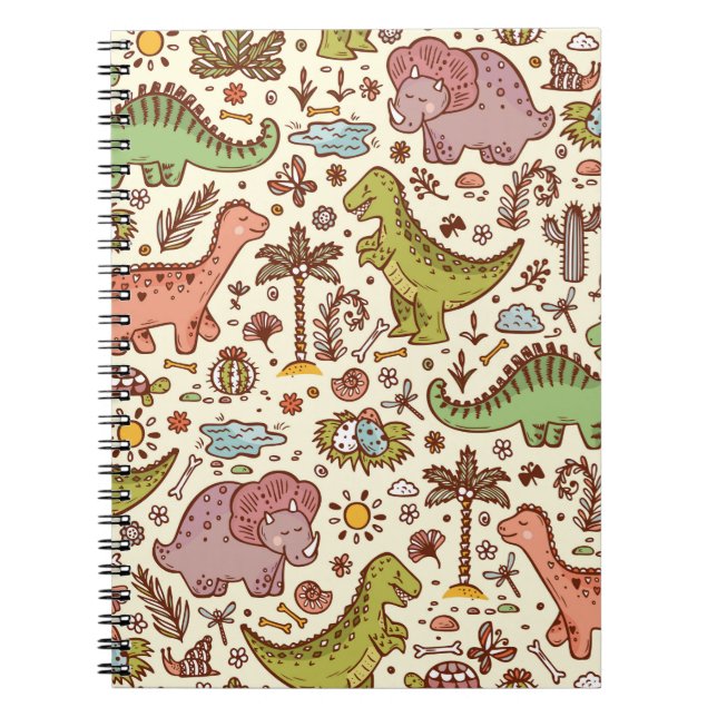 Extinct animals. Prehistoric Reptiles. Cute Cartoo Notebook (Front)