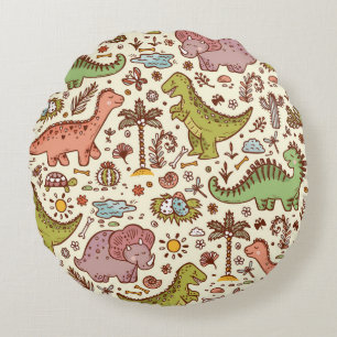 Extinct animals. Prehistoric Reptiles. Cute Cartoo Round Pillow