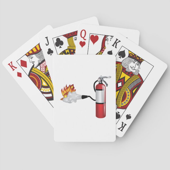 Extincteur éteignant des cartes de jeu du feu (dos)