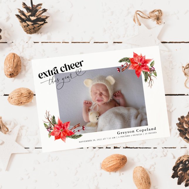 Extra Cheer Holiday Baby Photo Birth Announcement (Creator Uploaded)