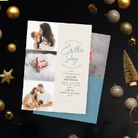 Extra Joy Photo Blue Holiday Birth Announcement