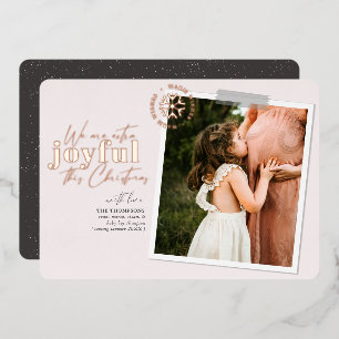 Extra Joyful Blush and Rose Gold Foil Pregnancy A Holiday Card