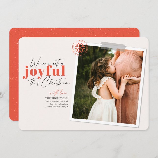 Extra Joyful Coral Pregnancy Announcement Photo (Front/Back)