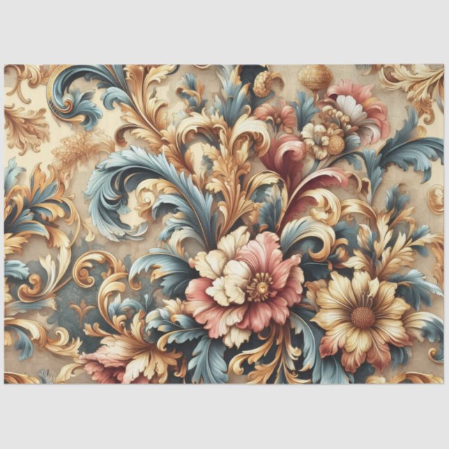 Extra Large Baroque Colourful Floral Decoupage Tissue Paper (Front)