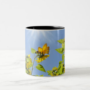 extra large bee on Sunflower Two-Tone Coffee Mug