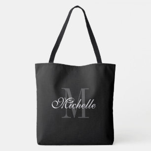 Extra large big black tote bag with chic monogram