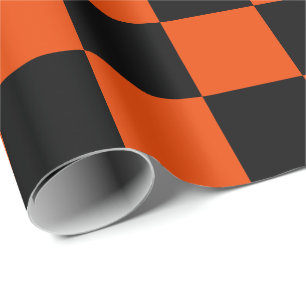 Extra Large Black and Bright Orange Checks Wrapping Paper