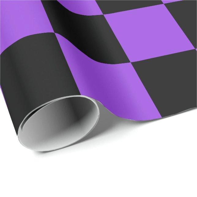 Extra Large Black and Purple Checks Wrapping Paper (Roll Corner)