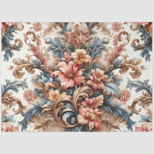 Extra Large Colourful Baroque Floral Decoupage Tissue Paper (Front)