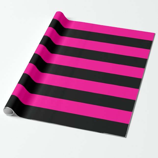 Extra Large Hot Pink and Black Stripes Wrapping Paper (Unrolled)