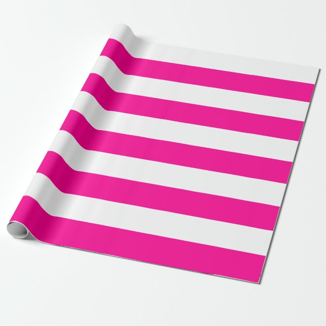 Extra Large Hot Pink and White Stripes Wrapping Paper (Unrolled)