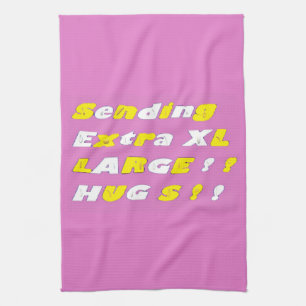 Extra Large Hugs design pink yellow white graphics Kitchen Towel