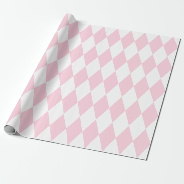 Extra Large Light Pink and White Harlequin Wrapping Paper (Unrolled)