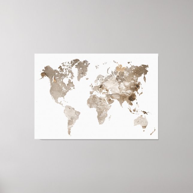 Extra large Neutral Color World Map Canvas Print (Front)