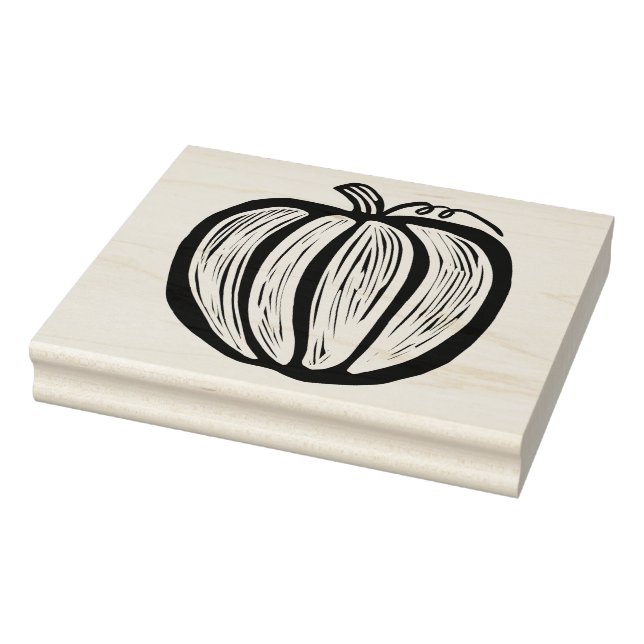 Extra Large Rustic Lino-cut Pumpkin Fall Halloween Rubber Stamp (Stamp)
