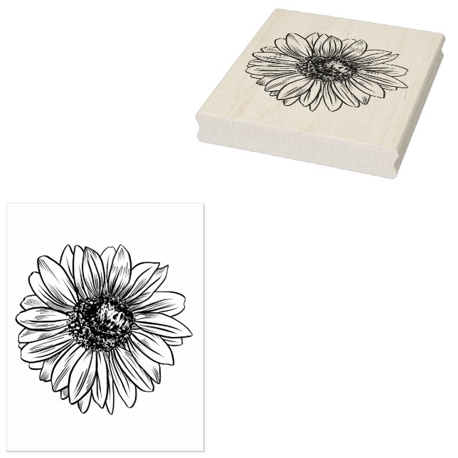 Extra Large Sunflower Blossom Floral Botanical Rubber Stamp (Stamped)
